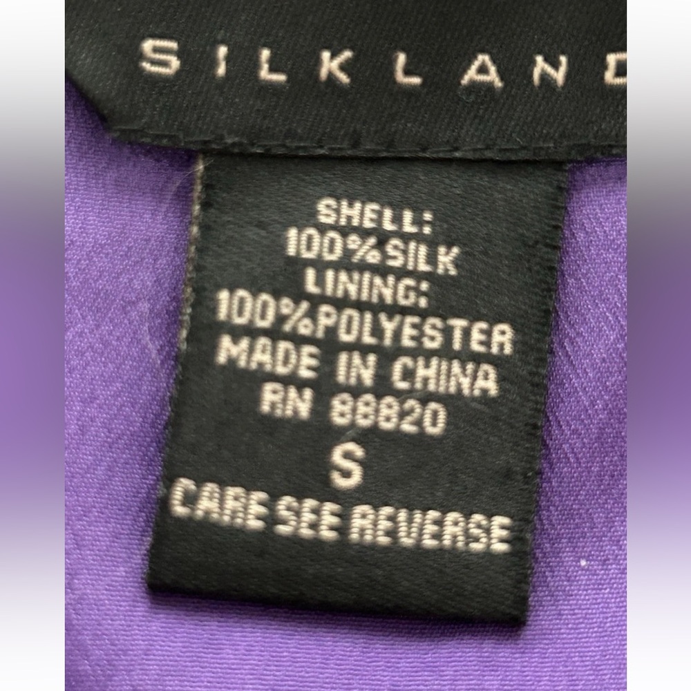 Silkland 100% silk fully lined purple/Black kimono style wrap blouse size small - Picture 11 of 12